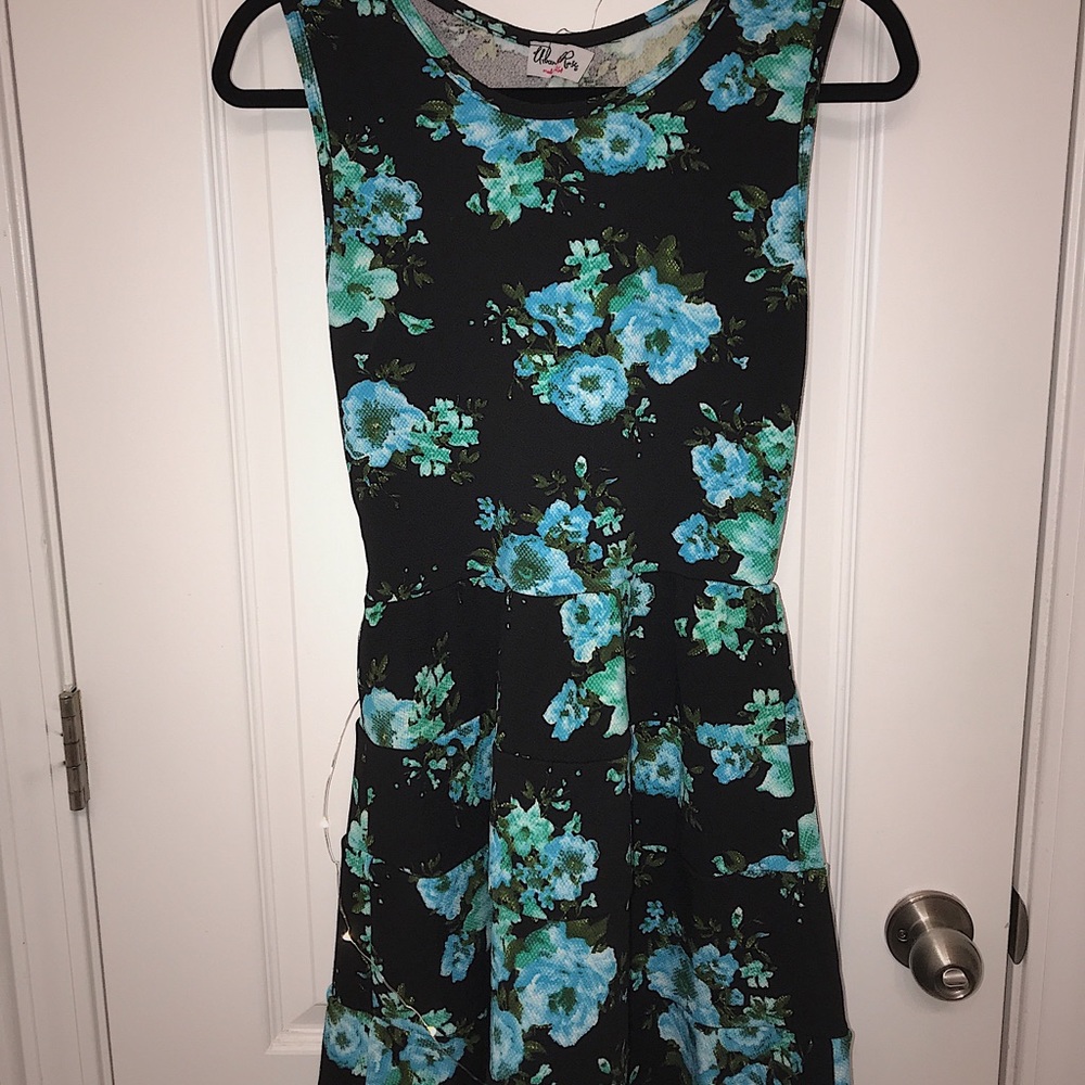Black & Teal Floral Skater Dress